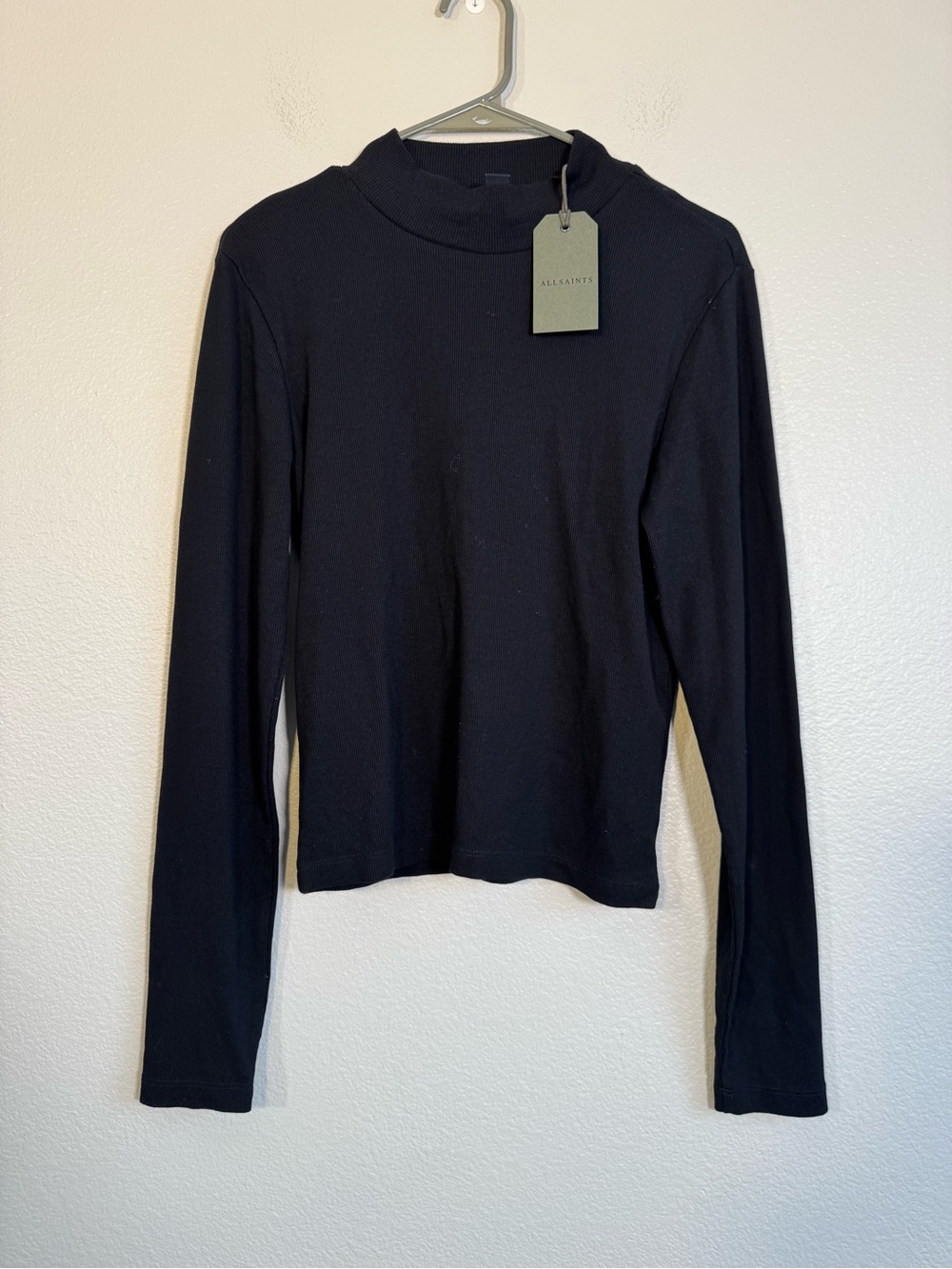 NWT ALLSAINTS Luca Long Sleeve Roll Neck Top in Black - L